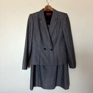 Vintage Sasson Paris New York Gray Wool Blend Skirt Suit ‎ SZ XS 8/9 Smart Sexy